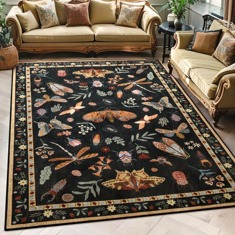 Washable Area Rugs for Living Room, Modern Print Rug for Bedroom Non Slip Floral Vintage Print Rug Low Pile Carpet for Dining Playroom Home Decor, Sage Green\u002F Dark Green\u002F Black\u002F Beige, 4×6\u002F 5×7\u002F 6×9 Feet