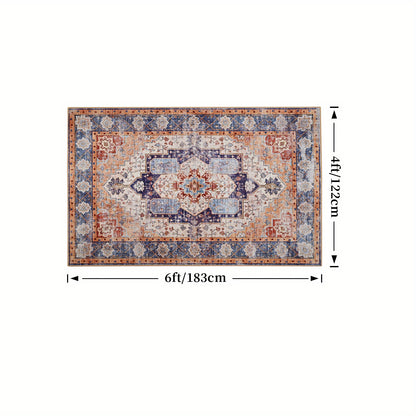 Bohemian Tribal Faux Furry Print Mat - Machine Washable Anti-Slip Indoor Mat, Traditional Design with Vibrant Colors, Durable TPR & Polyester Blend for Living Room, Bedroom, Office, Porch Entryway Home Decor, Bedroom Enhancement