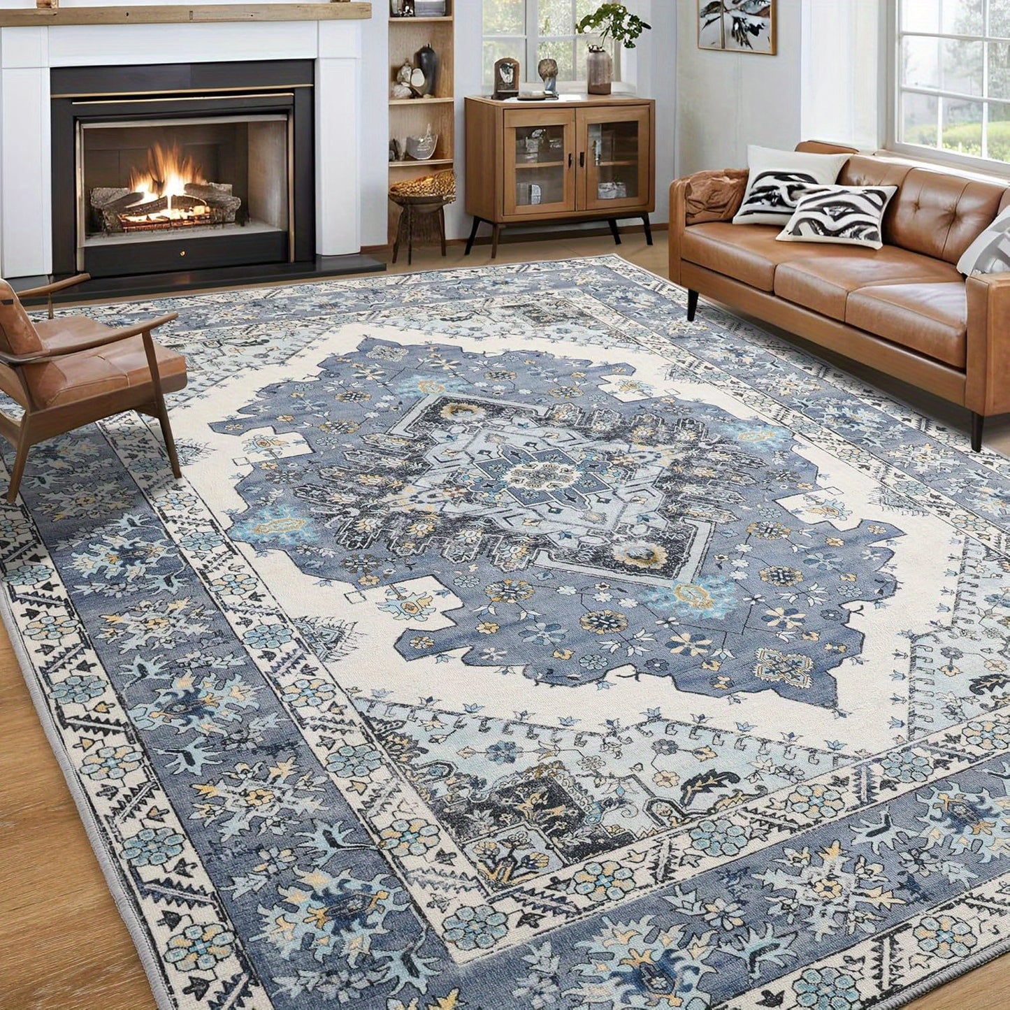 Floral Printed Carpet, Bohemian Style Carpet, Washable Carpet Anti-Slip Indoor Entrance Carpet, Bohemian Tribal Kitchen Carpet, Vintage Traditional Carpet, Suitable for Living Room, Bedroom, Office And Porch Front Door Entrance, Home Decoration