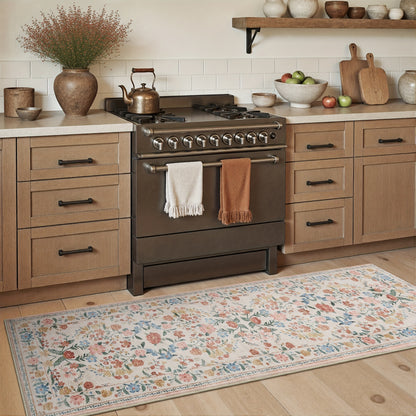 1pc Vintage Floral Mat - Non-Slip, Machine Washable Low Pile Runner for Kitchen, Living Room, Bedroom, Dining Room, Playroom - Boho Style 2x3 Entryway Mat, 2x6 Runner, 8x10 Large Area Indoor Mat - Kids & Pets Friendly In Beige, Green, Black & Pink
