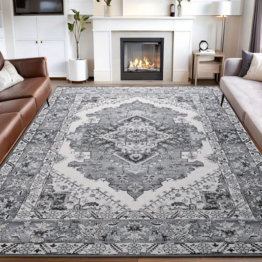 Floral Printed Carpet, Bohemian Style Carpet, Washable Carpet Anti-Slip Indoor Entrance Carpet, Bohemian Tribal Kitchen Carpet, Vintage Traditional Carpet, Suitable for Living Room, Bedroom, Office And Porch Front Door Entrance, Home Decoration