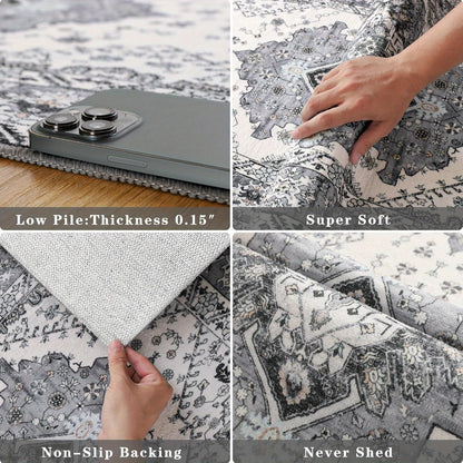 Floral Printed Carpet, Bohemian Style Carpet, Washable Carpet Anti-Slip Indoor Entrance Carpet, Bohemian Tribal Kitchen Carpet, Vintage Traditional Carpet, Suitable for Living Room, Bedroom, Office And Porch Front Door Entrance, Home Decoration